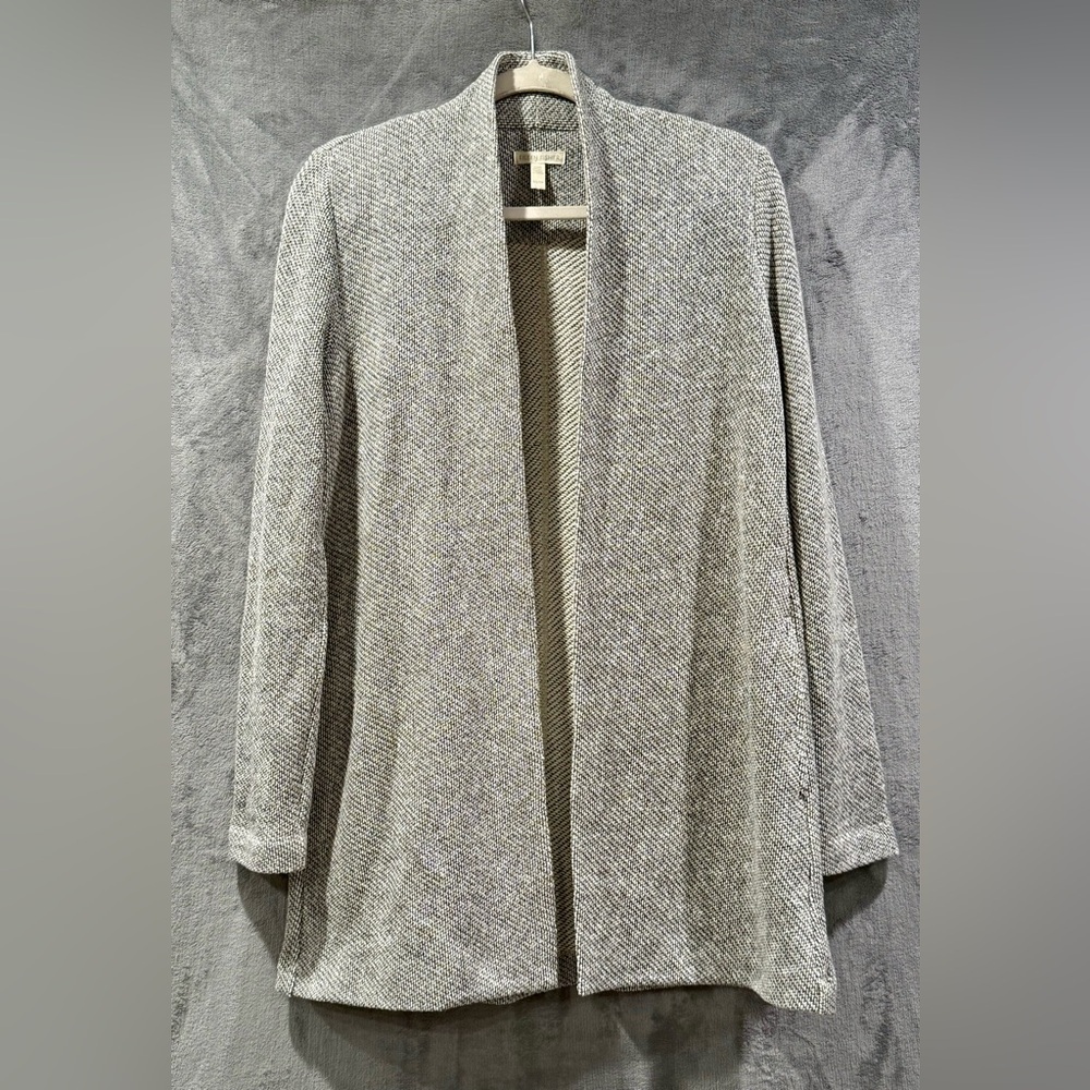 Eileen Fisher Cardigan Womens XS Gray Organic Cotton Open Front Knit Longline